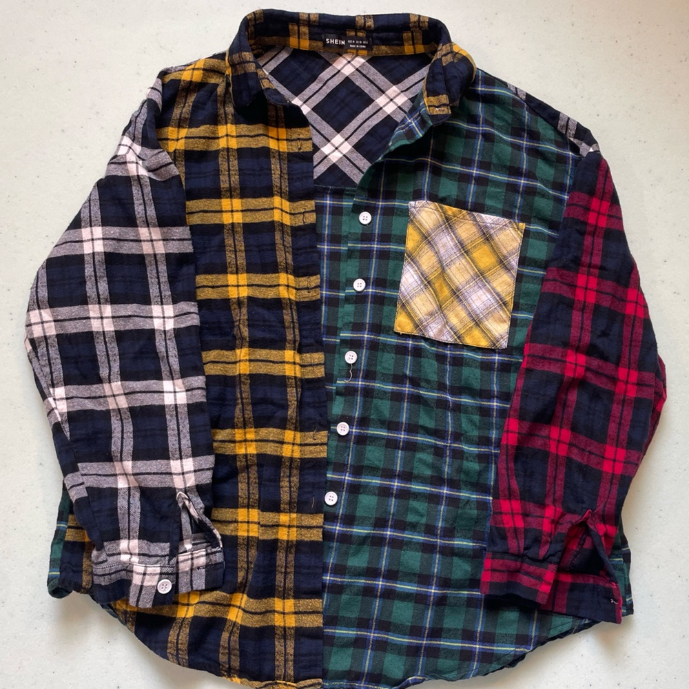 SHEIN Colorful Plaid Patchwork Shirt
